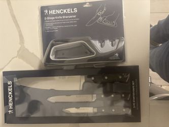 Henckels Forged Accent 3-pc Starter Knife Set & Knife Sharpener (2stage)