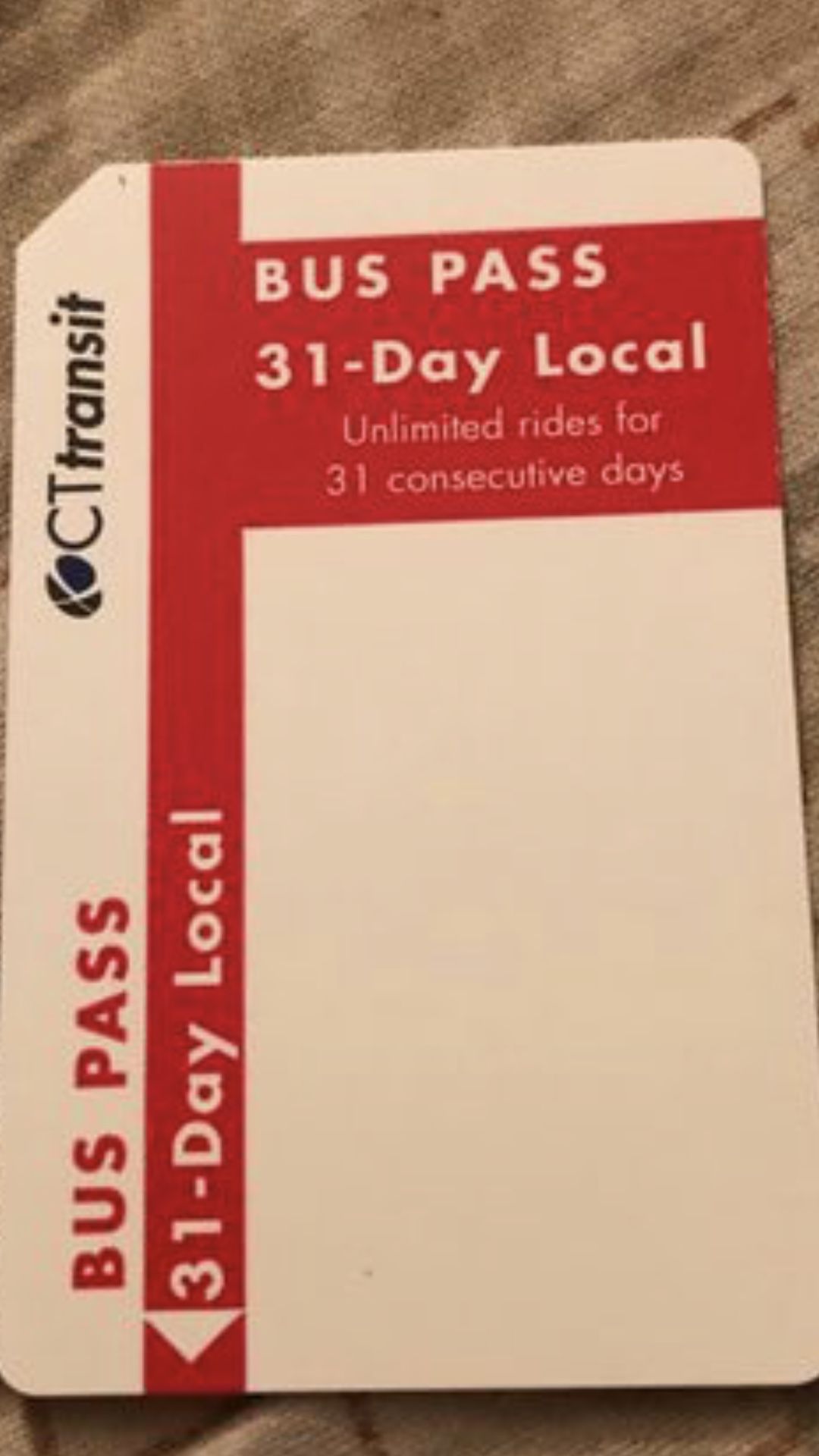 CT 31 Day Bus Card For Sale $50 or BEST OFFER