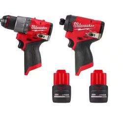 M12 Fuel Milwaukee 1/4” Impact Driver And 1/2” Hammer Drill Plus 2 Batteries 