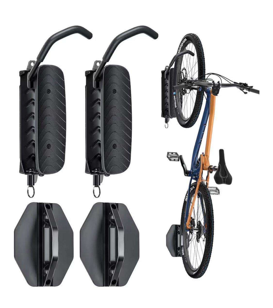 Byhume Bike Rack Garage,Bike Wall Mount, 150° Swivel & Space-Saving Vertical Bike Hangers for Storage, Sturdy Bike Stand Holds Up to 66lbs, Easy to In