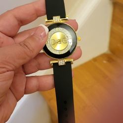 brand new womens black silicone strap Rhinestone dial  quartz watch 