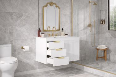 30” Wall Mounted Bathroom Cabinet With Ceramic Sink Soft Closing Door Drawers - White[NEW IN BOX] **Retails for $360 ^Assembly Required