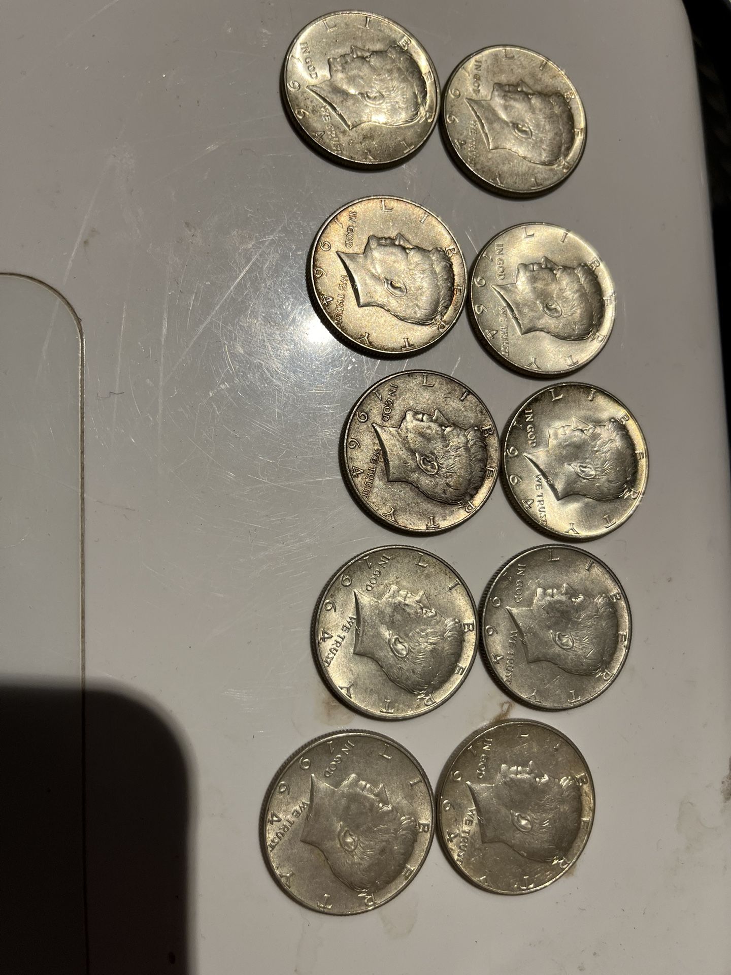 ten 1964 kennedy silver half dollar coins circulated condition