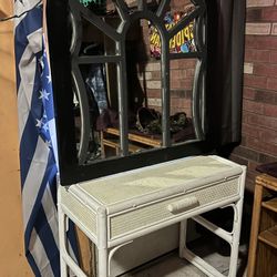 Wicker Desk And Large Mirror 