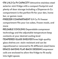 Steel Compact Fridge with Freezer, 6.2 cu ft (176L), Silver/Black,  Space-Saving Flat Back, 0.9