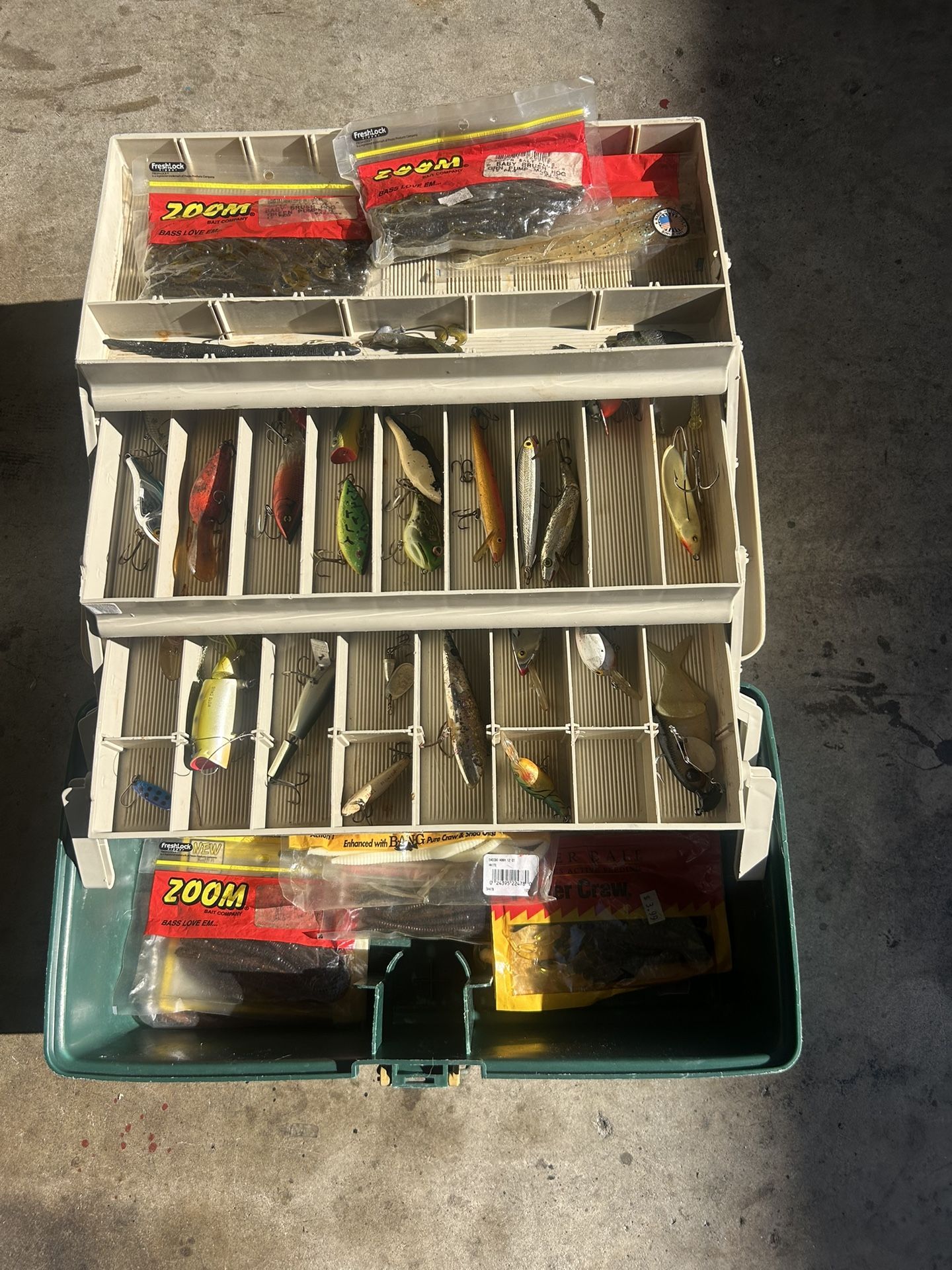 Tacklebox filled with bass fishing gear