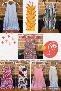 LOT OF GIRLS SIZE 14, 14-16 & XS DRESSES W/ 1 ROMPER - GREAT SUMMER LOT