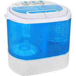 Portable Washing Machine Mini Twin Tub Washing Machine with Washer & Spinner, Gravity Drain Pump, 9.9lbs Capacity