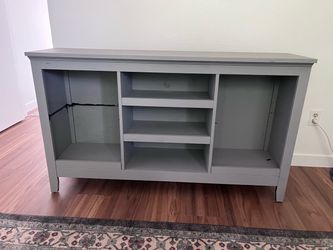 Gray Wood TV Stand with Open Shelving