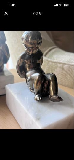 Bronze Cherub Figurine on Marble Base