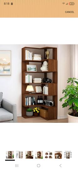 Brown Walnut corner bookshelf/ bookcase
