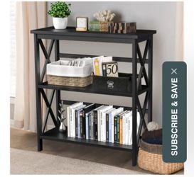 3-Tier Wooden Multi-Functional X-Design Etagere Storage Bookshelf-Black