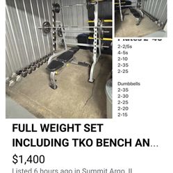 Full Workout Set Includes Bench Workout Press And All Dumbbells 