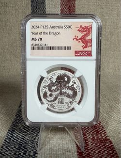 2024 Australia Year of the Dragon 1/2 oz Silver NGC MS70 Lunar Series