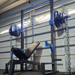 <<FREE DELIVERY>>  SQUAT RACK  + ADJUSTABLE BENCH + OLYMPIC WEIGHT PLATES + OLYMPIC BARBELL + OLYMPIC WEIGHT TREE 