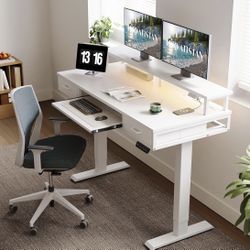 AODK Electric Standing Desk with Drawers & Keyboard Tray, 55 Inch Height Adjustable Gaming Desk with Power Outlets 