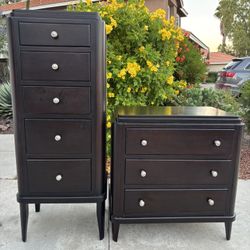 Dark Solid Wood Dresser Chest of Drawers Furniture Set Great Condition 