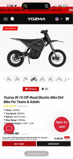 2 Yozma IN 10 Electric Dirt Bikes – Black – 2600W / 40 MPH