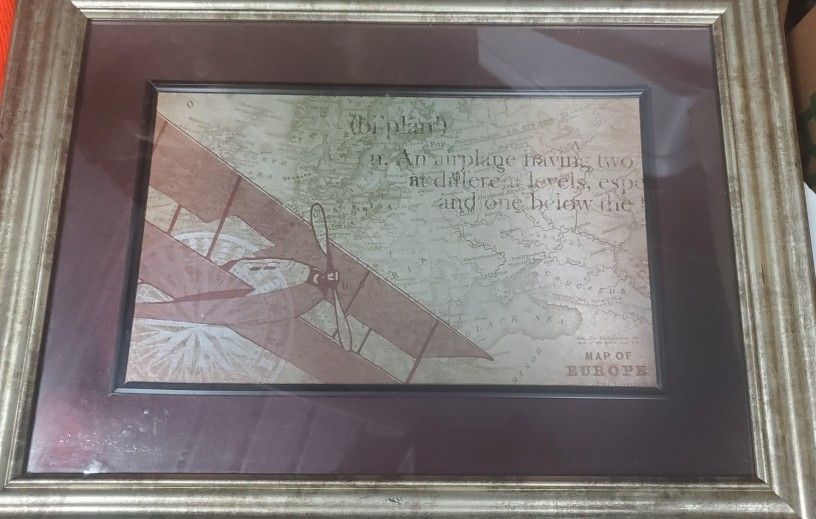Bi-plane / Map of Europe Print Art Framed