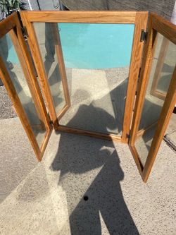 Tri wooden mirror - 3 sides to mirror- 55 inches wide /. 40 inches high