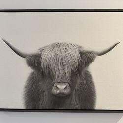Black and White Highland Cow Framed Canvas Art