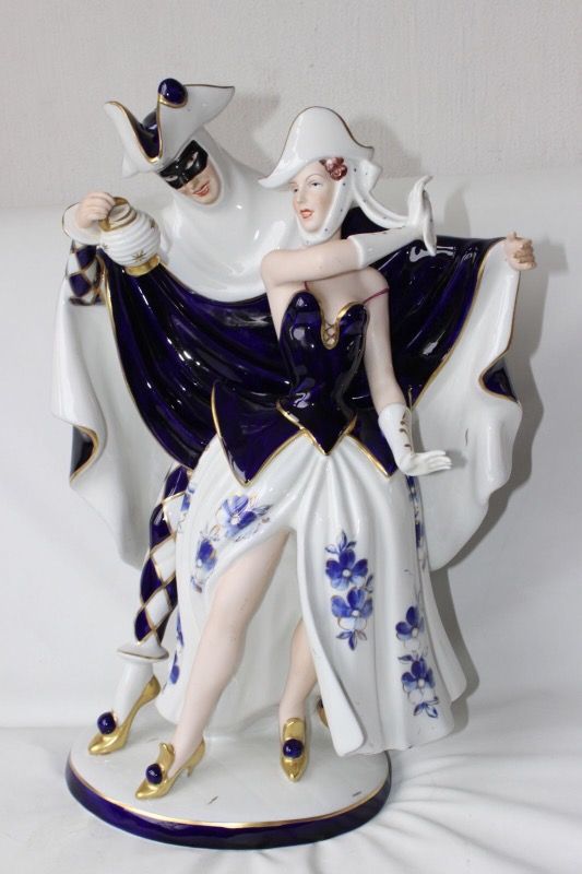 Royal Dux Bohemia Art Deco Figure Titled ``The Masquerade Carnival of Venice``. Impressive art deco statue