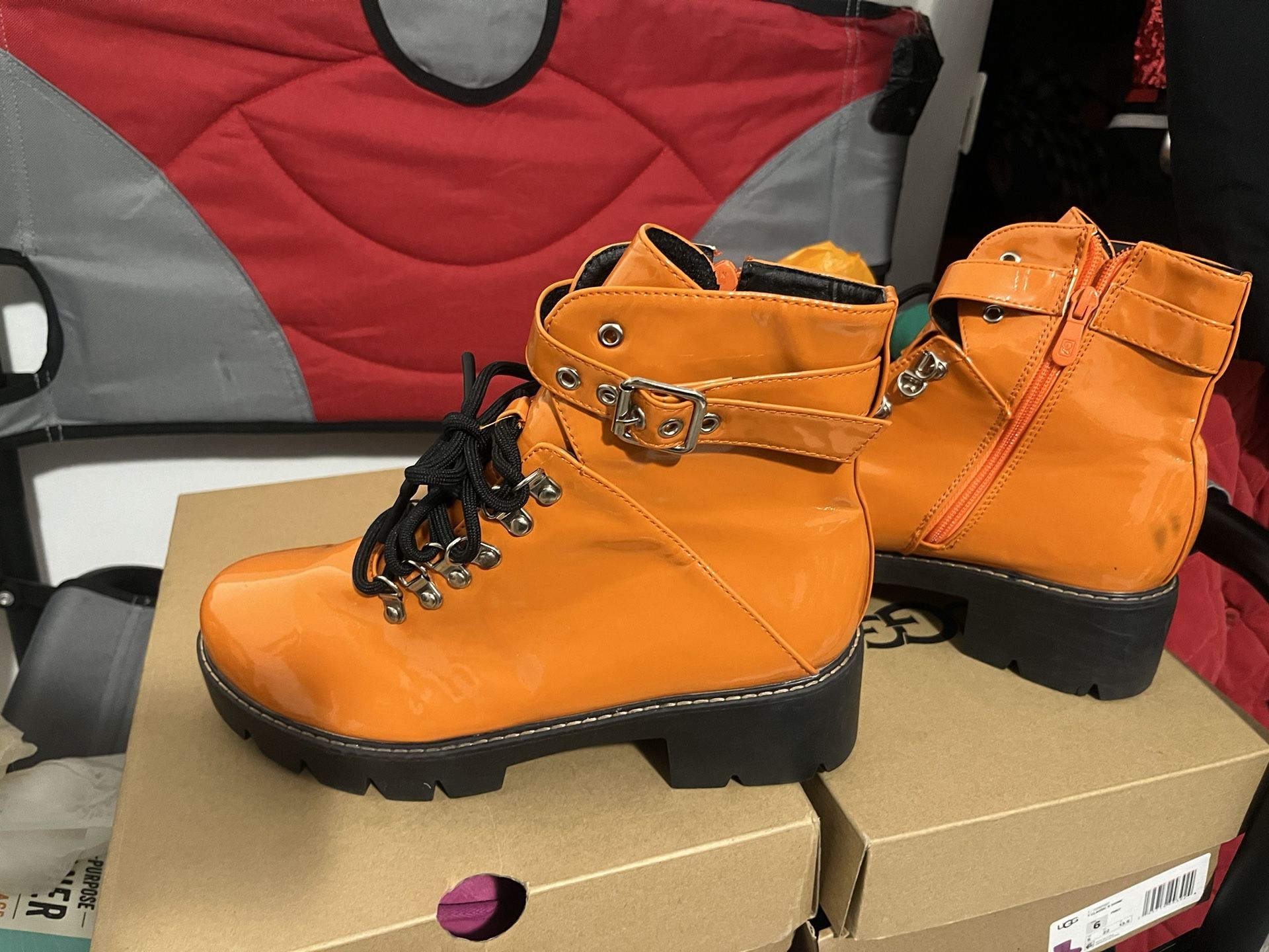 New Orange Patent Leather Size 10 $55..$50 Zipper Buckle Up Tight Up The Other Shoestring Are In The Inside Of the Shoes..