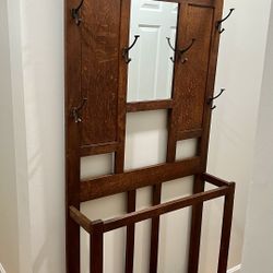 REDUCED! Beautiful Antique Oak Hall Tree With Mirror 