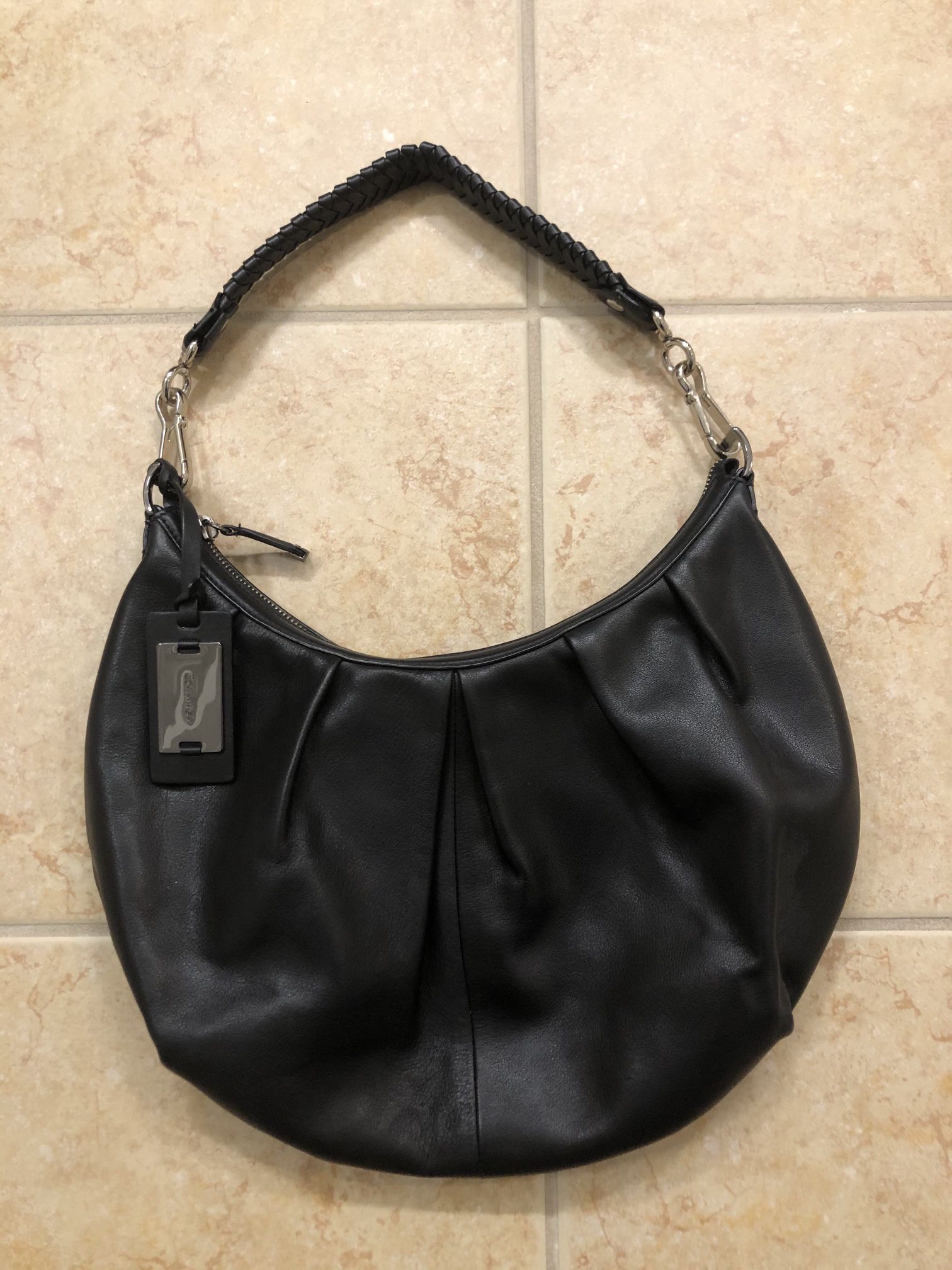 Calvin Klein slouchy hobo handbag purse bag with zipper, handle is a replacement shorter braided handle, roomy inside, $10 firm price cash at pickup i