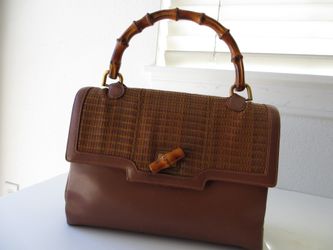 Gucci Vintage Convertible Bamboo Top Handle Bag Leather 