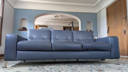 Natuzzi Blue Leather Sofa Bed Convertible