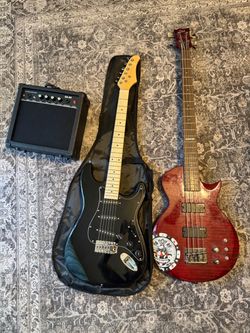 guitar LTD bass  and a clone electric guitar