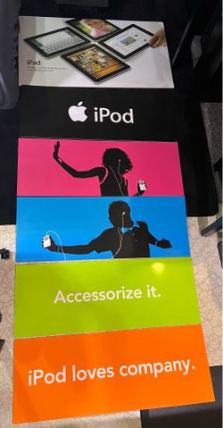 Apple Store Vintage Signage Rare iPad 49x27", iPod 47.5x17.5", Qty 6 Unique