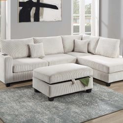 Brand New Elegant Super Plush Corduroy Sectional Set 