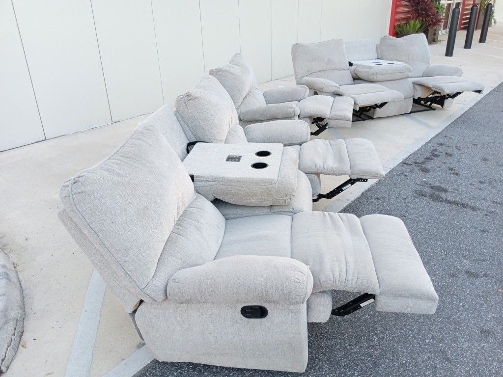 Gray reclining 3 Piece Couch Set