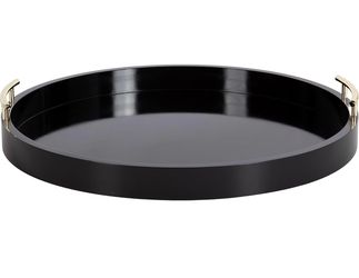 Modern Round Decorative Tray | Black Serving Tray with Gold Handles