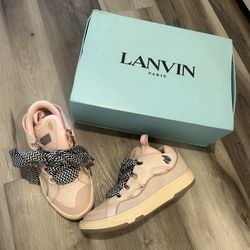 Lanvin Pink Leather Curb Sneakers Sz39