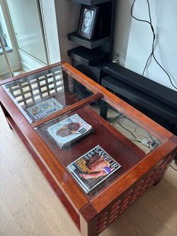 Wood and Glass Lattice Coffee Table