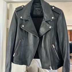 Lamarque Black Leather Moto Jacket Size M