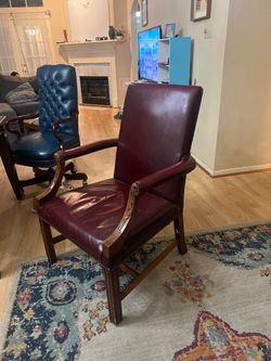 Burgundy Executive Accent Chair – Solid Wood Arms - $30