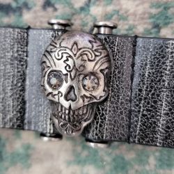 Hinged Skull Bonded Leather Belt Mens 36 NWT