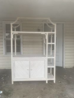 Vintage Rattan White Media Cabinet
