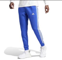 adidas Men's Essentials Fleece Tapered Cuff 3- Stripes Pants blue