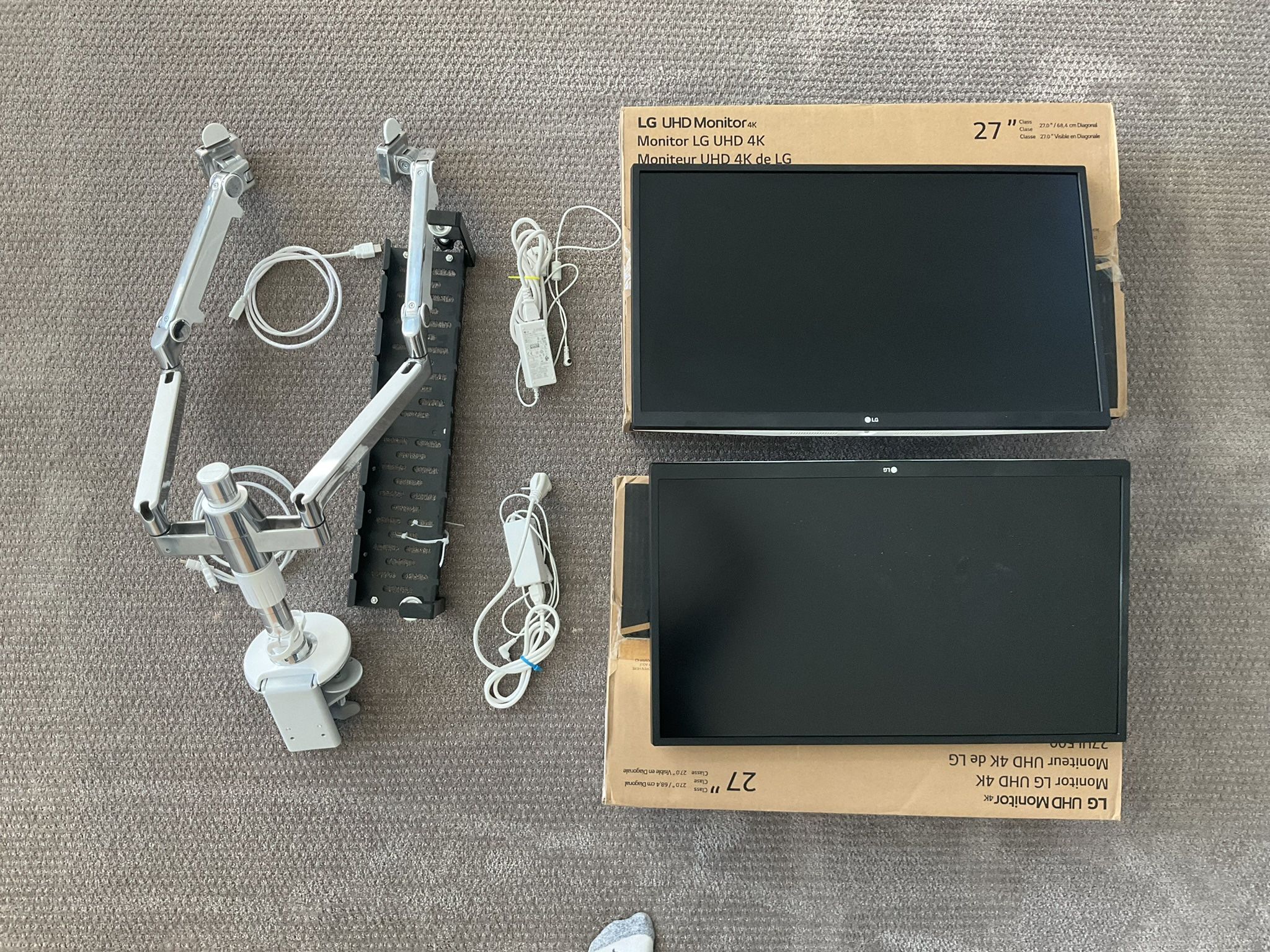 LG 4K 27” Monitors + Human Scale Arm