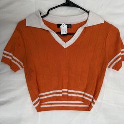 Orange and white striped cropped sweater (small)