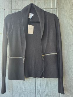 Carmen Marc Valvo Knit Cardigan with Zip Pockets