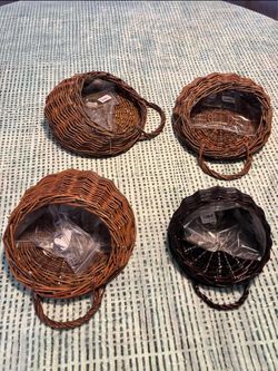 4 Yardwe Woven Rattan Flower Basket Hanging Planter 3.1X3.1X9 Inches Wicker Wall Basket
