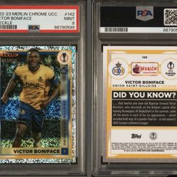 2022-23 Topps Merlin Chrome Uefa Club Competitions - Victor Boniface - Speckle Refractor 43/150 - GRADED PSA 9