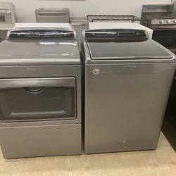 Grey Whirlpool Impeller Style Washing Machine and Electric Dryer Set