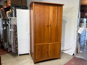 Sleek Minimal Warm Wood Cabinet w/ Slide-Away Doors
